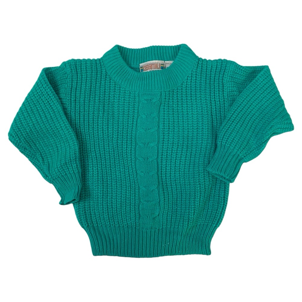 VINTAGE Knit Sweater Cardigan Aqua Green Teal Crewneck Pullover Cable Long